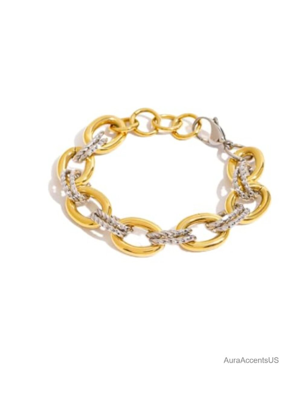 18K Gold Plated Stainless Steel Chunky Oval Link Bracelet Waterproof